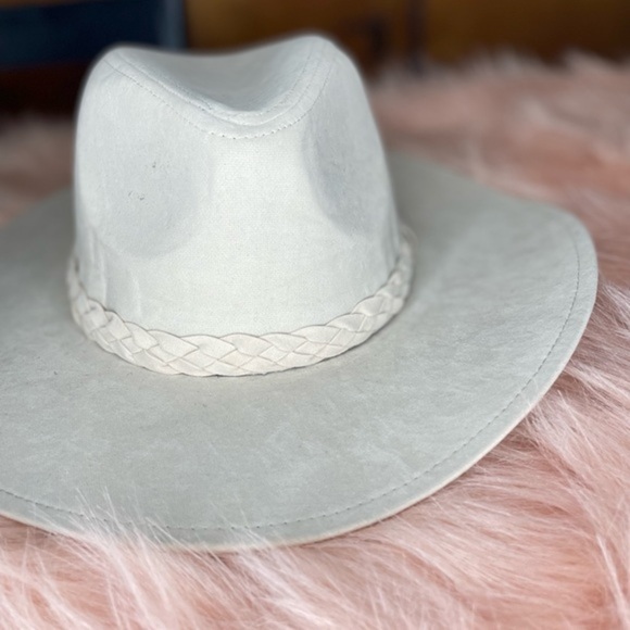 NEW IVORY GRAY FASHION BRIM HAT‎ WITH BRAIDED TIE - Picture 3 of 5